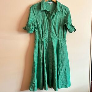 Calvin Klein Green Casual Shirt Dress Short Sleeve chambray preppy cotton sz 6